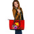 Papua New Guinea Polynesian Custom Personalised Large Leather Tote - Floral With Seal Red - Polynesian Pride