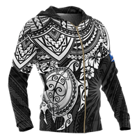 Marshall Islands Polynesian Zip up Hoodie White Turtle - Polynesian Pride