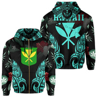 Polynesian Tropic Kanaka Maoli Hibiscus Hawaii Zip Hoodie Turquoise Unisex Turquoise - Polynesian Pride