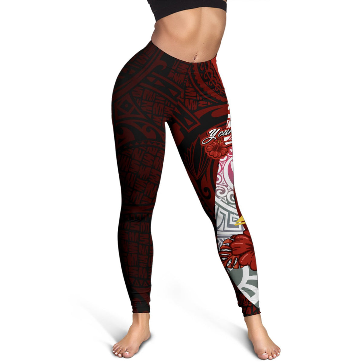 Tokelau Polynesian Custom Personalised Legging - Coat Of Arm With Hibiscus - Polynesian Pride