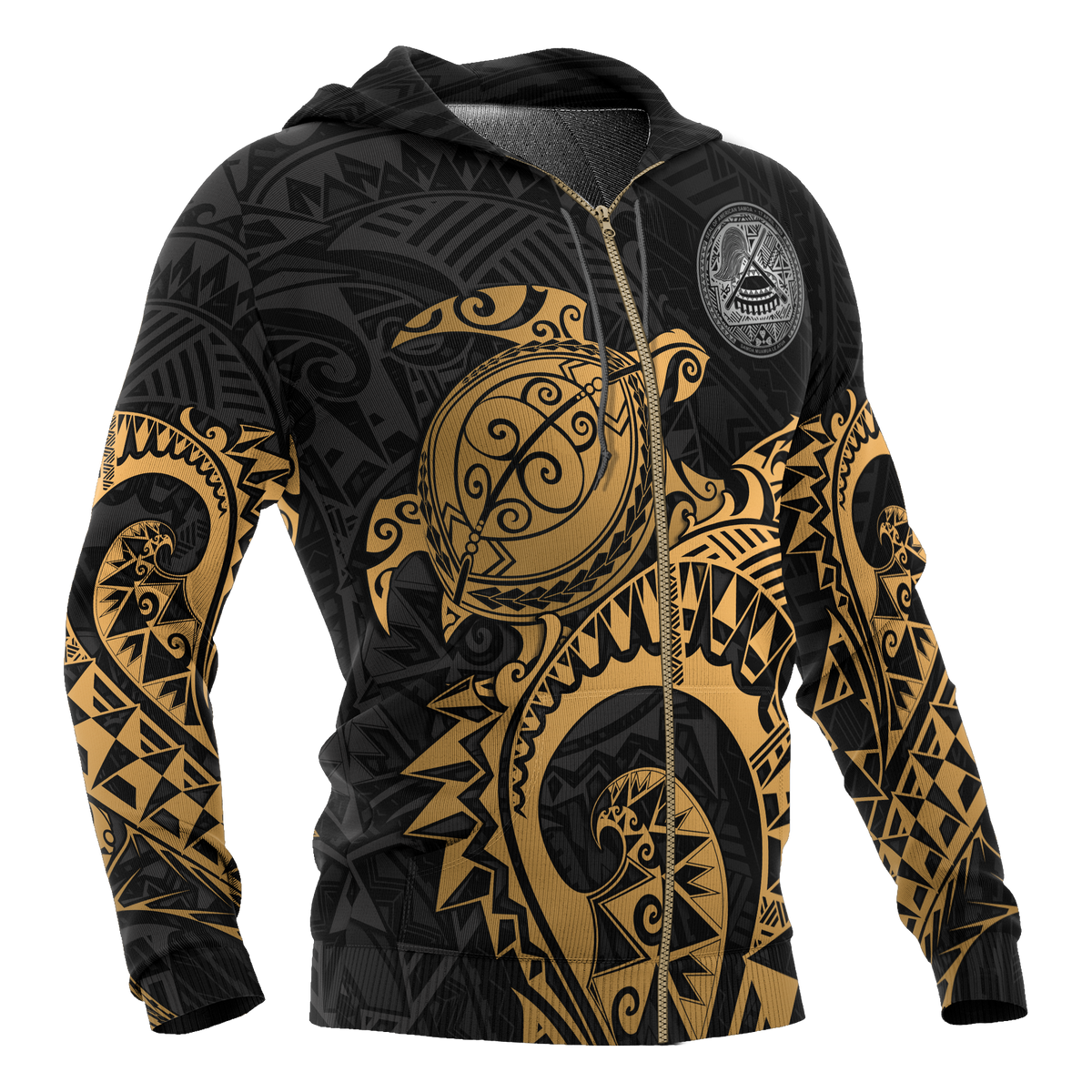 American Samoa Polynesian Zip up Hoodie Polynesian Turtle (Golden) - Polynesian Pride