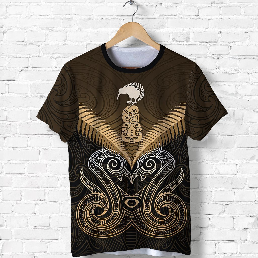 Maori Manaia New Zealand T Shirt Gold Unisex Black - Polynesian Pride