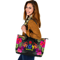 Cook Islands Large Leather Tote - Polynesian Hibiscus Pattern - Polynesian Pride