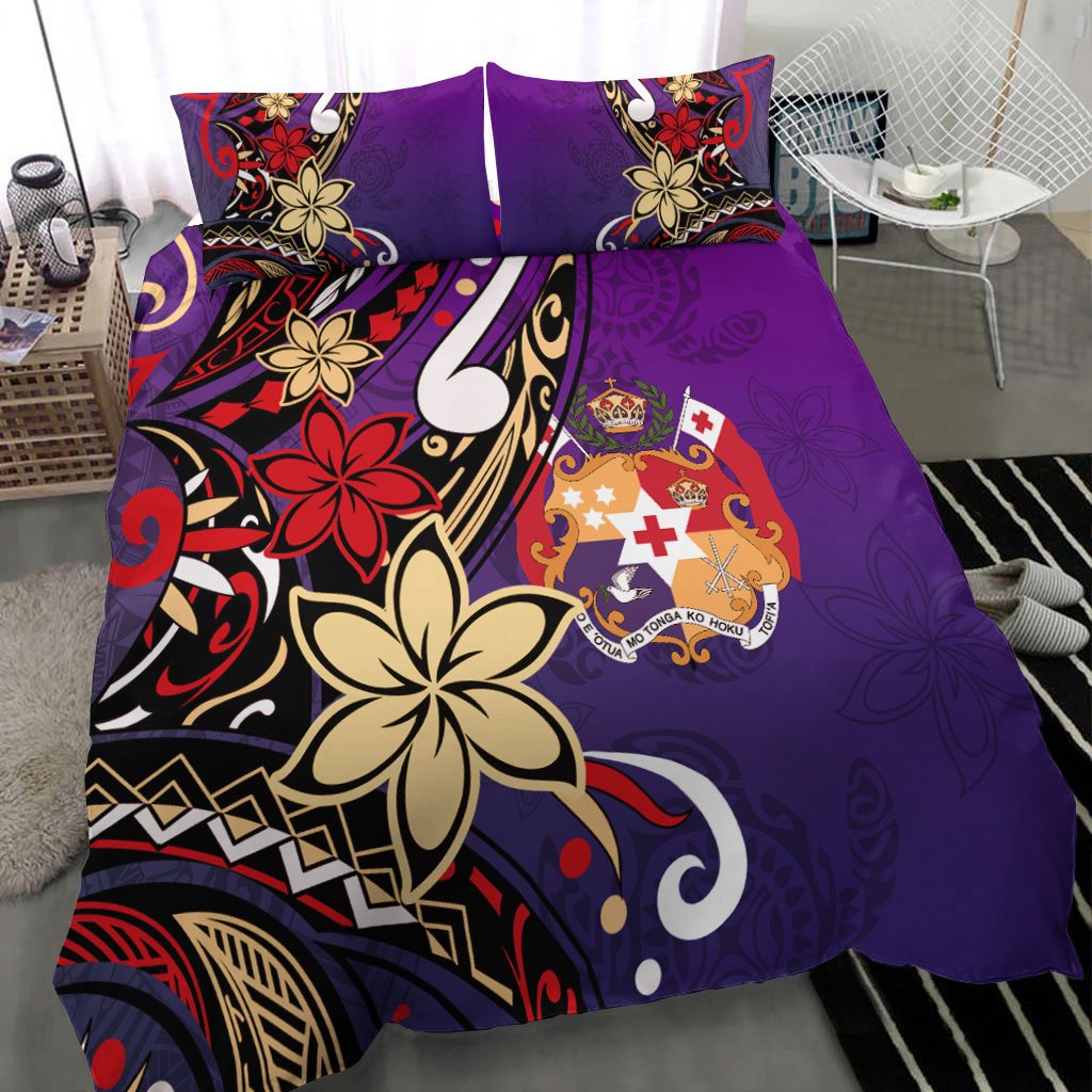 Tonga Polynesian Bedding Set - Tribal Flower With Special Turtles Purple Color - Polynesian Pride