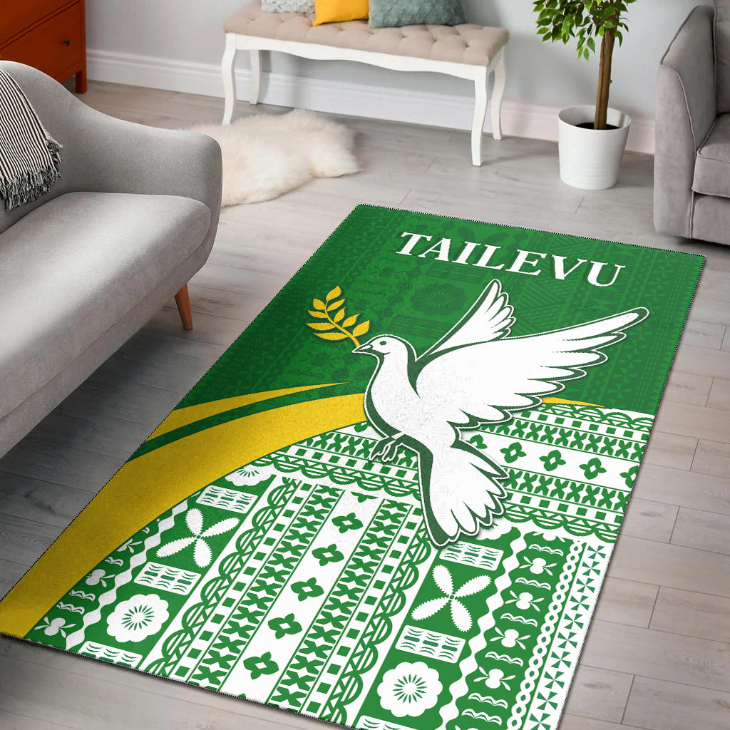 Tailevu Rugby Area Rug Fiji Rugby Tapa Pattern Green LT13 Green - Polynesian Pride