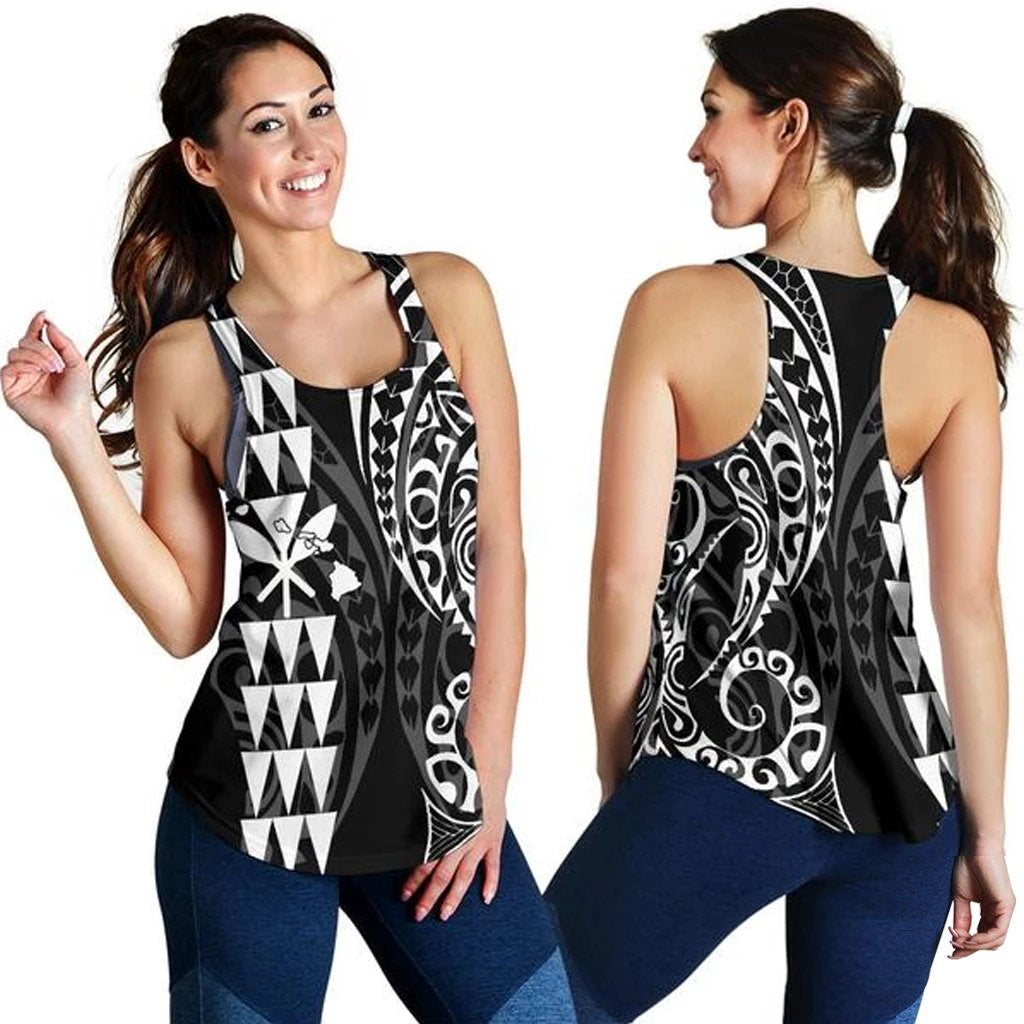 Kanaka Map Women's Racerback Tank White White - Polynesian Pride