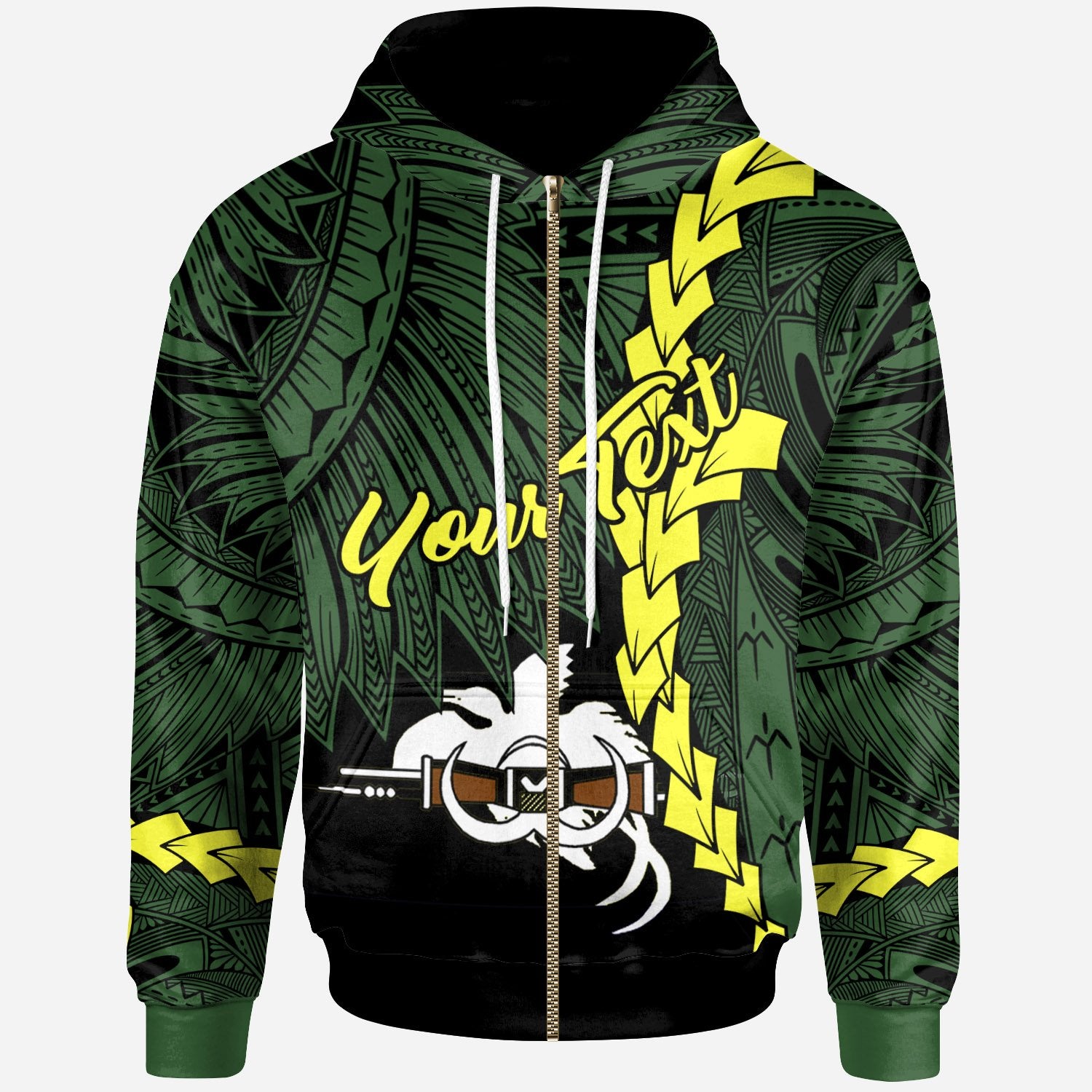 Papua New Guinea Morobe Province Polynesian Custom Zip Hoodie Tribal Wave Tattoo Unisex Green - Polynesian Pride