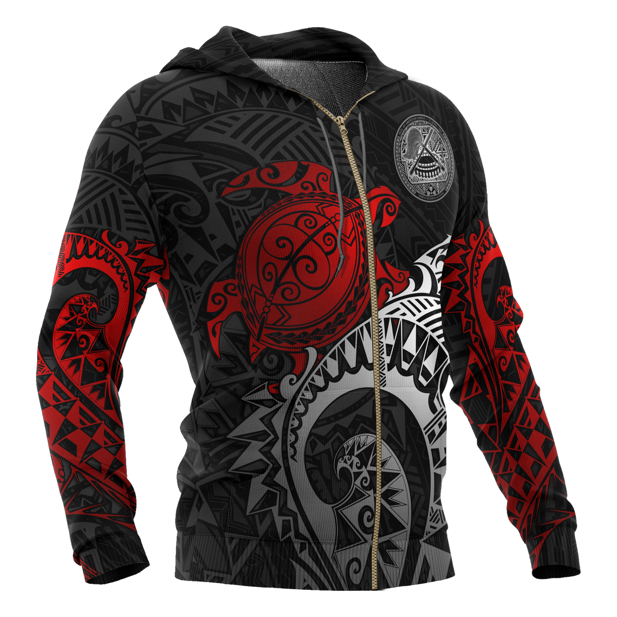American Samoa Polynesian Hoodie (Zip up) Polynesian Turtle (Red) - Polynesian Pride