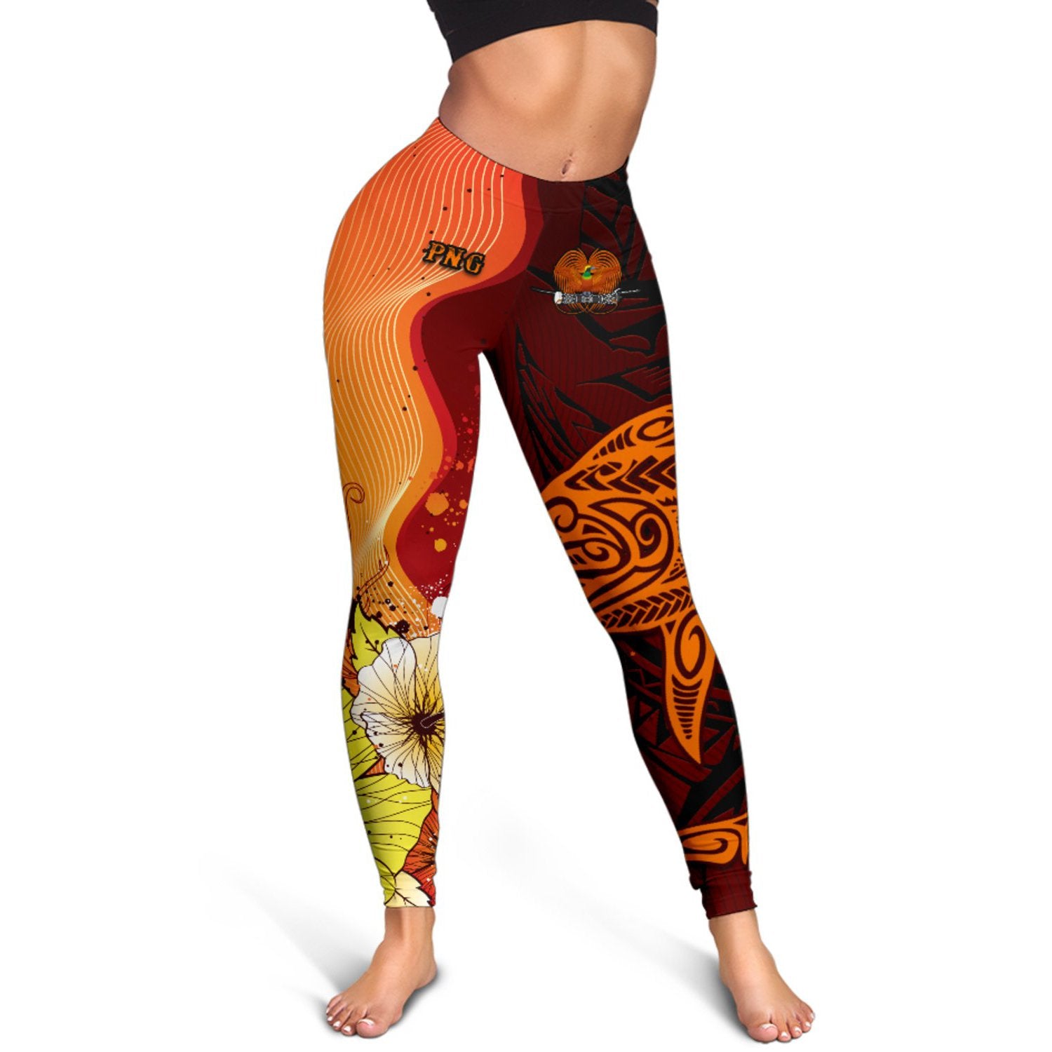 Papua New Guinea Women's Leggings - Tribal Tuna Fish Orange - Polynesian Pride