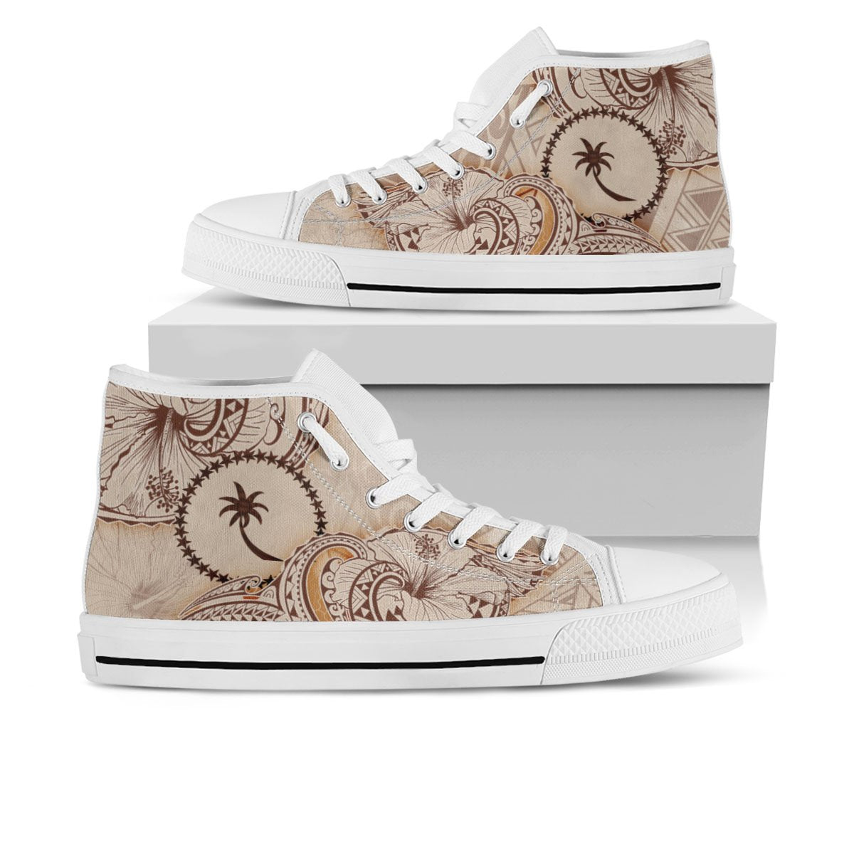 Chuuk High Top Shoes - Hibiscus Flowers Vintage Style - Polynesian Pride