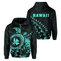Kanaka Map Zipper Hoodie (Turqoise) Turtle Style Unisex Blue Sea - Polynesian Pride