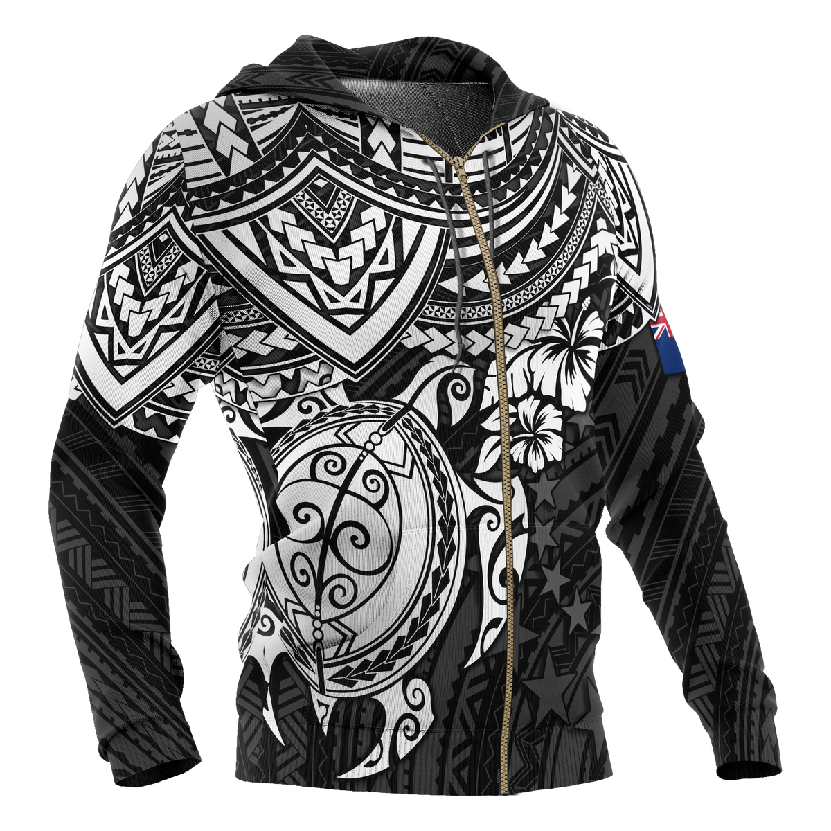 Cook Islands Polynesian Zip up Hoodie White Turtle - Polynesian Pride