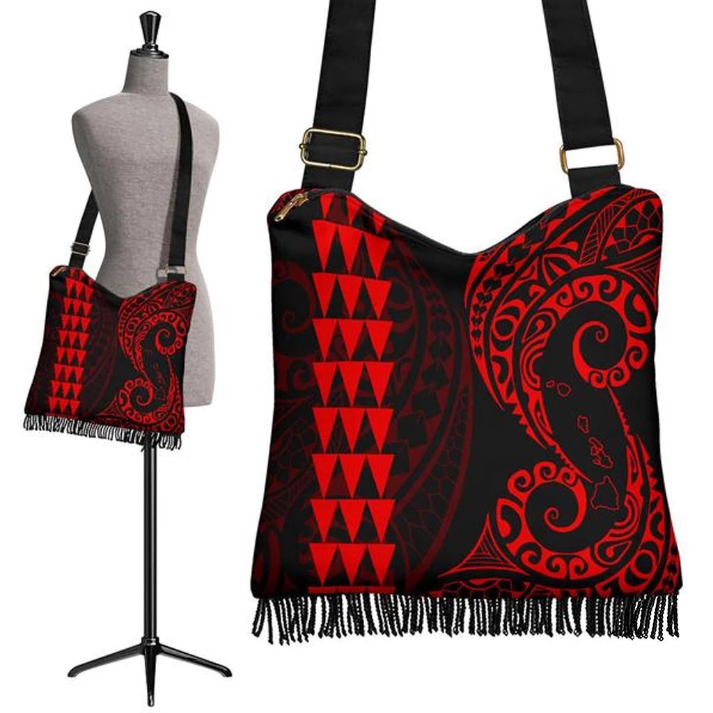 Hawaii Map Polynesian Crossbody Boho Handbag Red Crossbody Boho Handbag One Size Red - Polynesian Pride