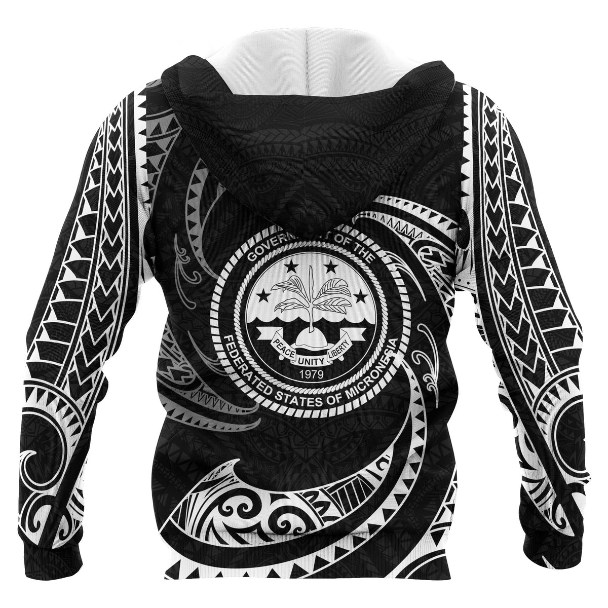Federated States of Micronesia All Over Zip up Hoodie White Tribal Wave - Polynesian Pride