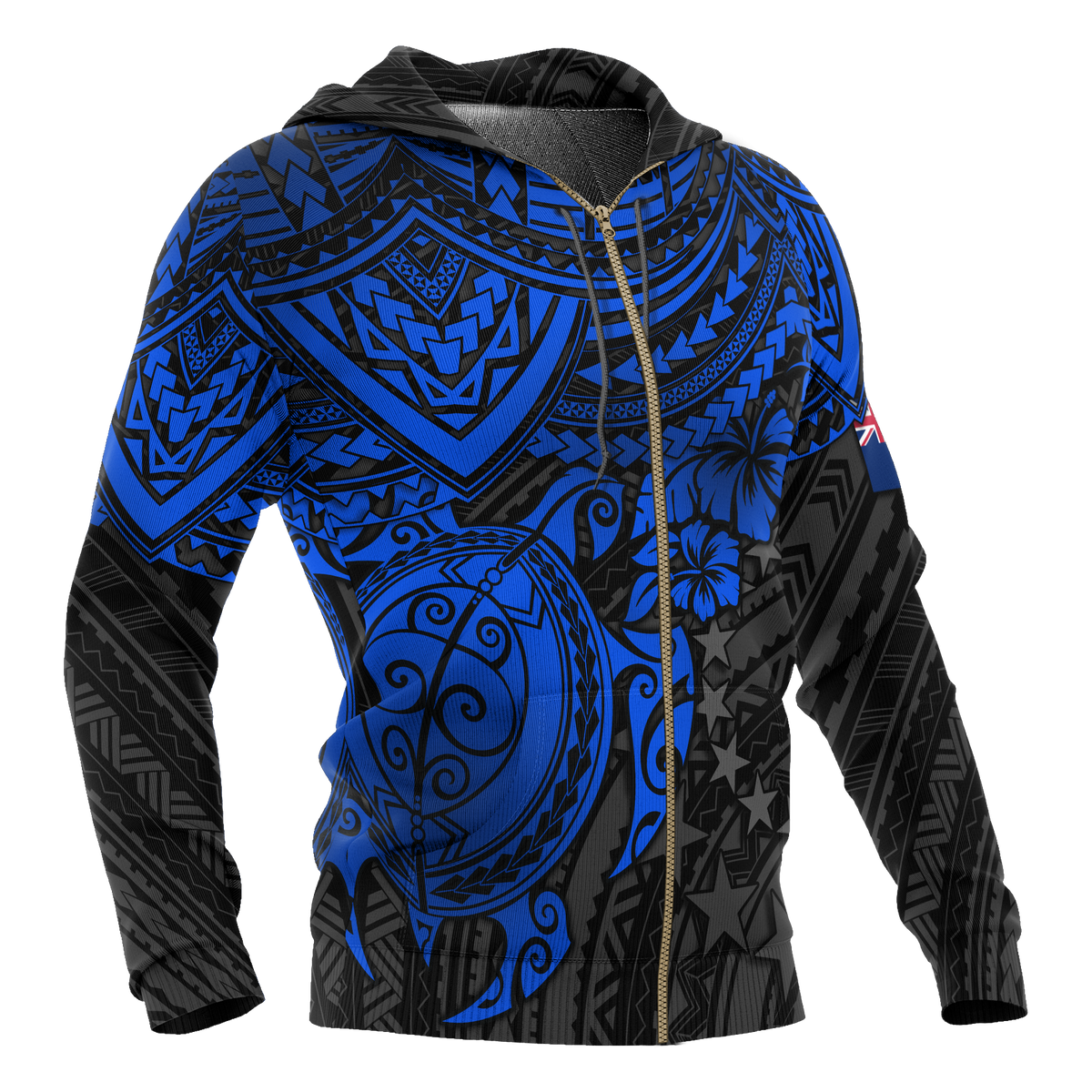 Cook Islands Polynesian Zip up Hoodie Blue Turtle - Polynesian Pride