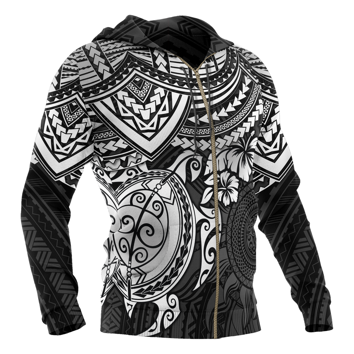 Polynesian Zip Hoodie Polynesian White Turtle - Polynesian Pride