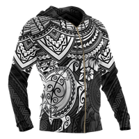 Polynesian Zip Hoodie Polynesian White Turtle - Polynesian Pride