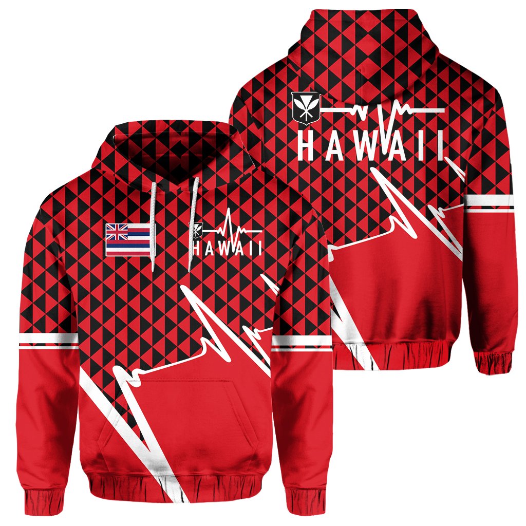 Kakau Hawaii In My Heartbeat Flag of Hawaii Hoodie Unisex Red - Polynesian Pride