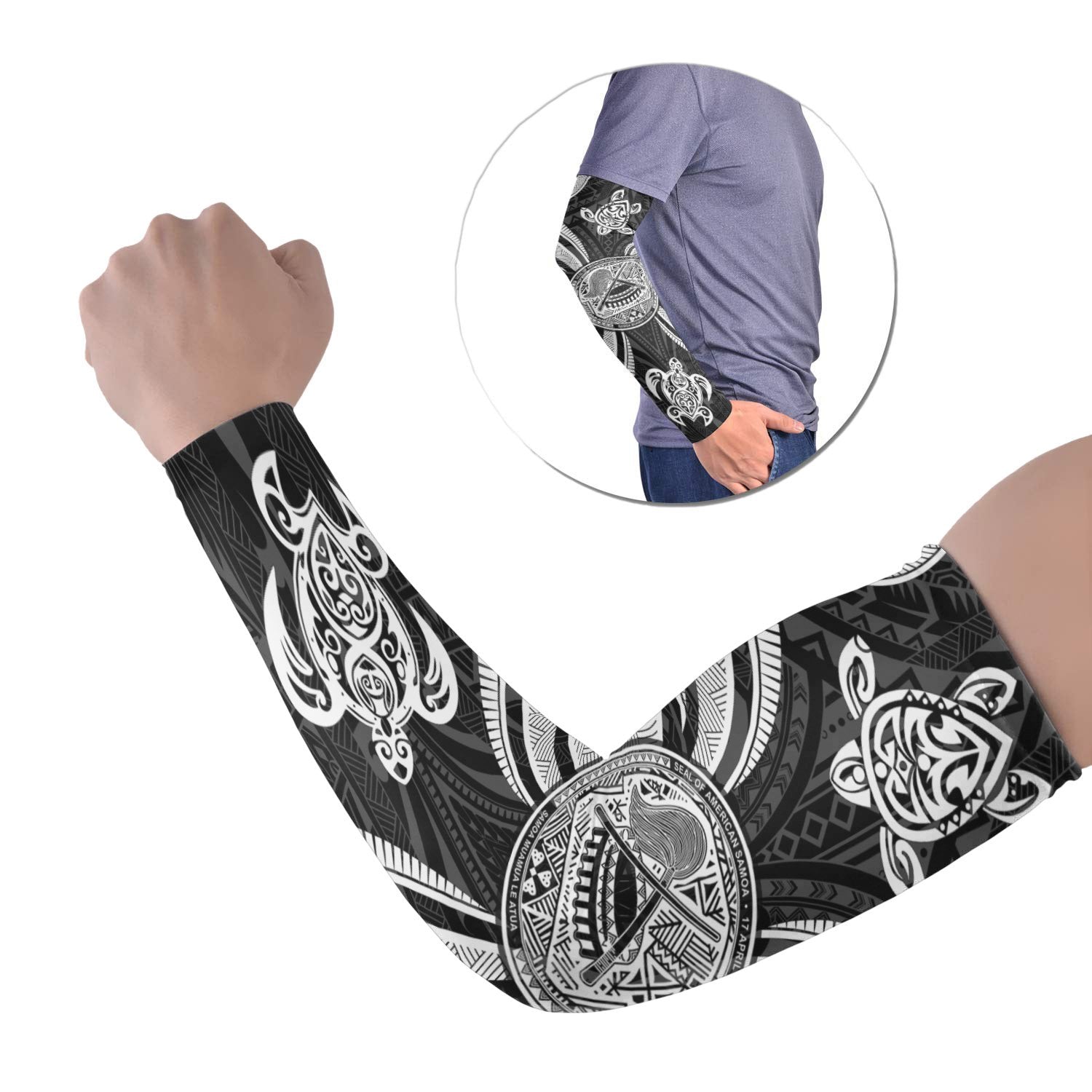 American Samoa Arm Sleeve - White Tentacle Set of 2 BLACK - Polynesian Pride