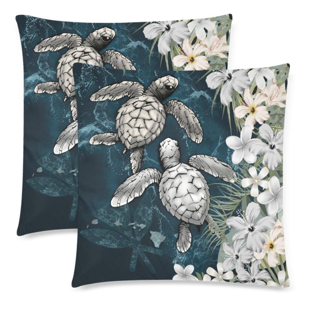 Kanaka Maoli (Hawaiian) Pillow Cases - Sea Turtle Tropical Hibiscus And Plumeria White - Polynesian Pride