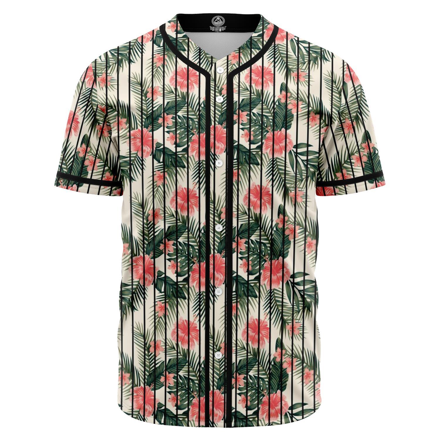 Hibiscus Plumeria Tropical Red Baseball Jersey Black - Polynesian Pride