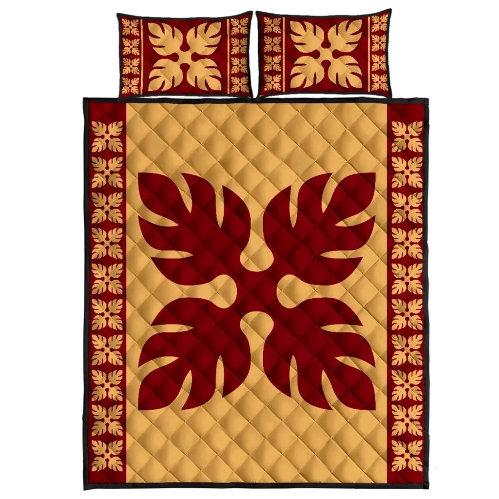 Hawaiian Quilt Pattern Palm Tree Basic Quilt Bed Set Gold - Polynesian Pride