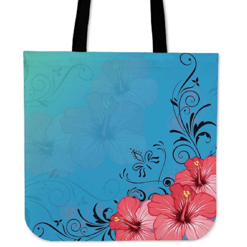 Hibiscus Flower Red Tote Bag Tote Bag One Size Blue - Polynesian Pride