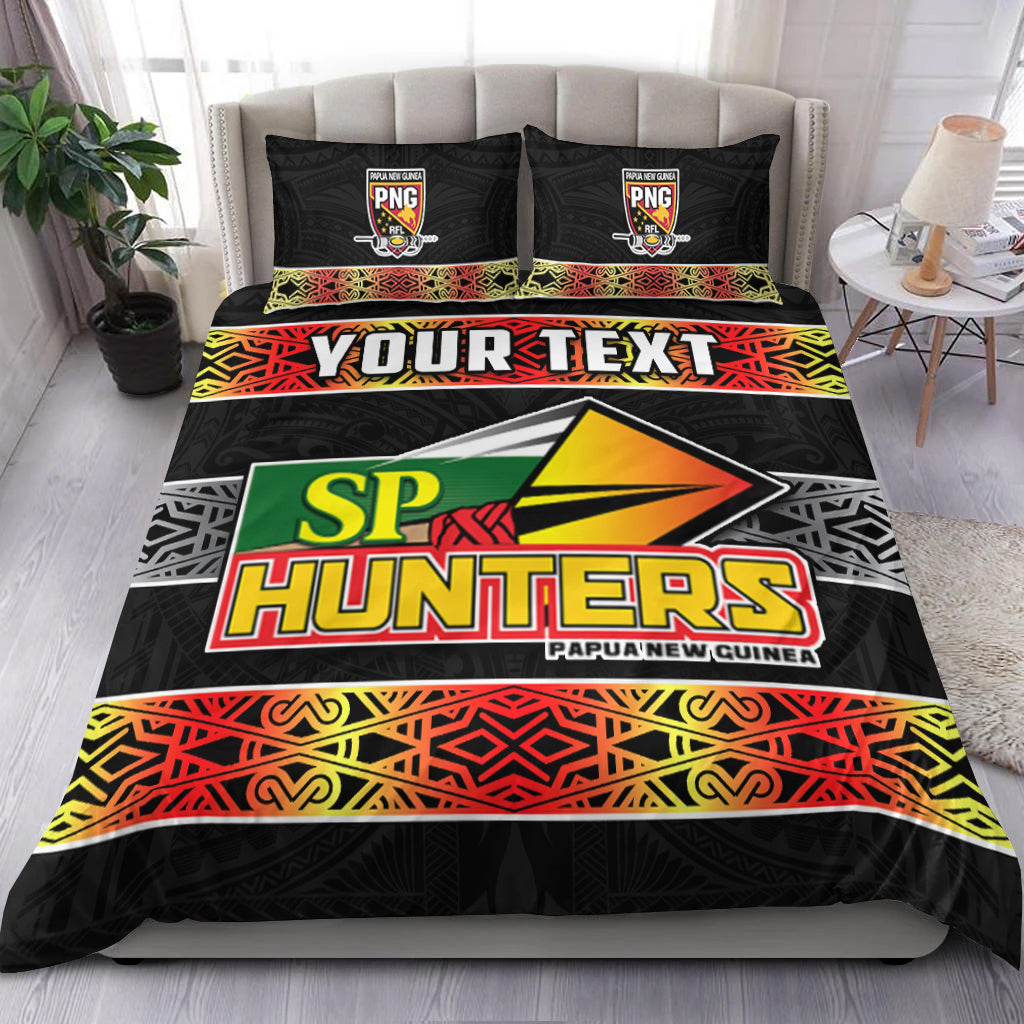 (Custom Personalised) The Hunters PNG Bedding Set Papua New Guinea Hunters Rugby LT13 3 Pieces Bedding Set Black - Polynesian Pride