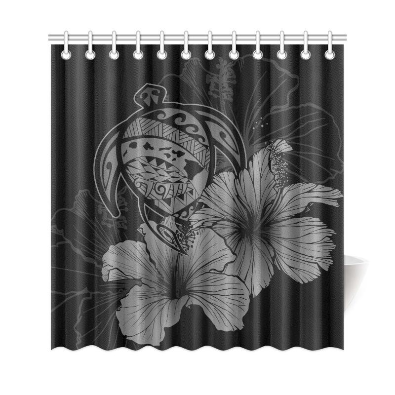 Hawaii Hibiscus Shower Curtain - Turtle Map - Gray - Polynesian Pride