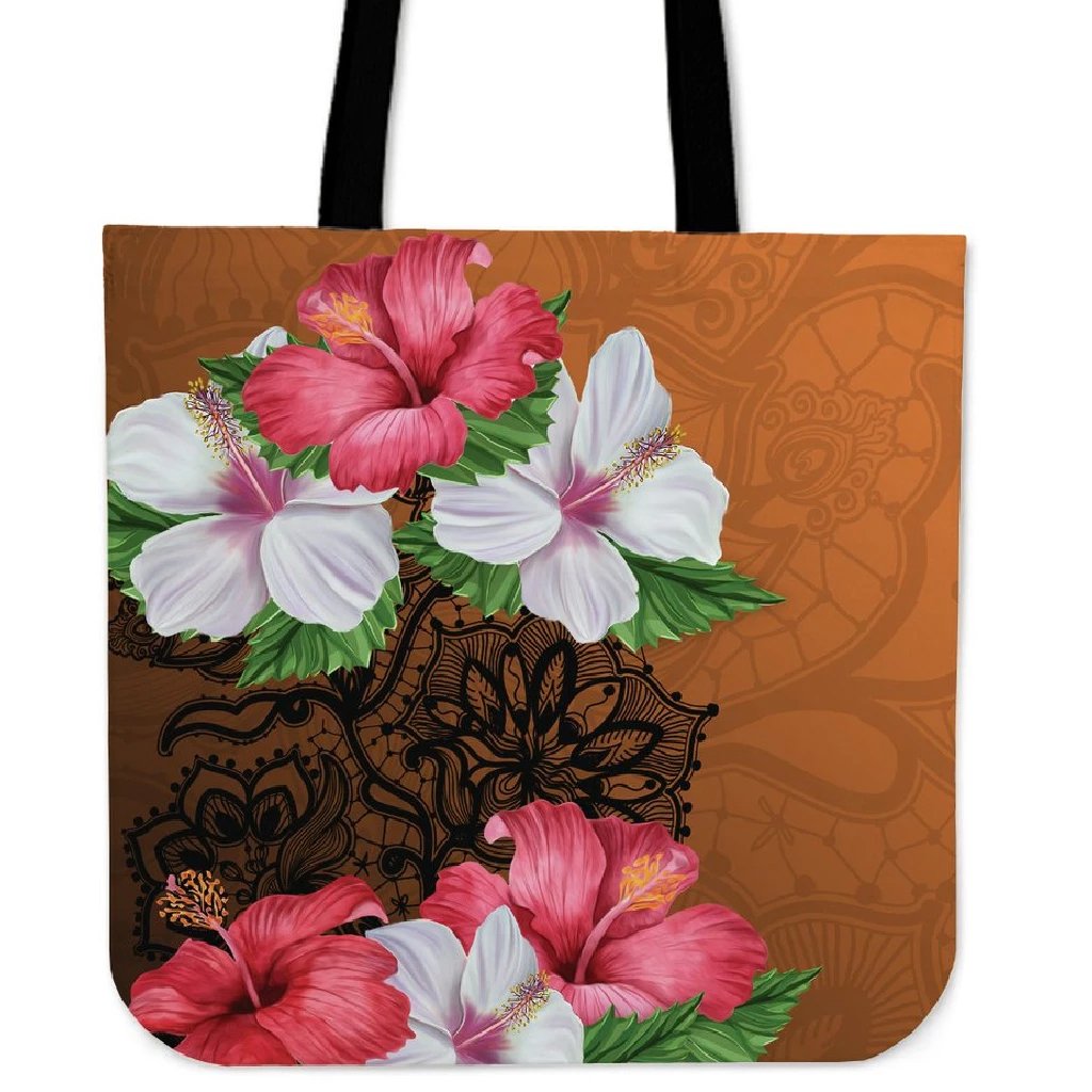 Hibiscus Flower Polynesia Tote Bag Tote Bag One Size Brown - Polynesian Pride