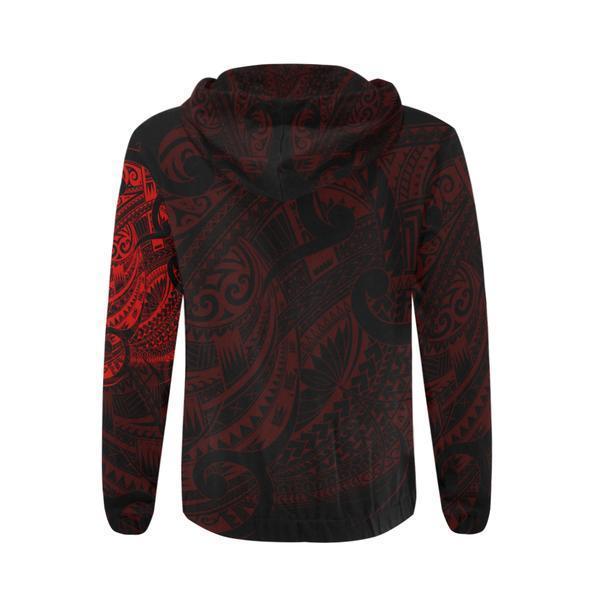 Maori Tattoo Style All Over Zip Hoodie Red Version - Polynesian Pride