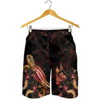 New Caledonia Polynesian Men's Shorts - Turtle With Blooming Hibiscus Gold - Polynesian Pride