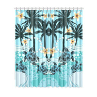 Cook Islands Window Curtain - Blue Turtle Hibiscus One Size cook Window Curtain 52"x120"(Two Piece) Blue - Polynesian Pride