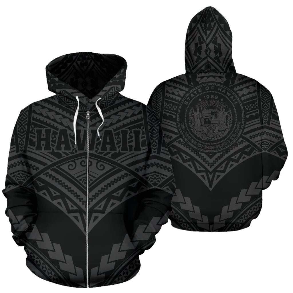 Hawaii Polynesian Zip up Hoodie Tribal New Warrior Style Gray Color Unisex Gray - Polynesian Pride
