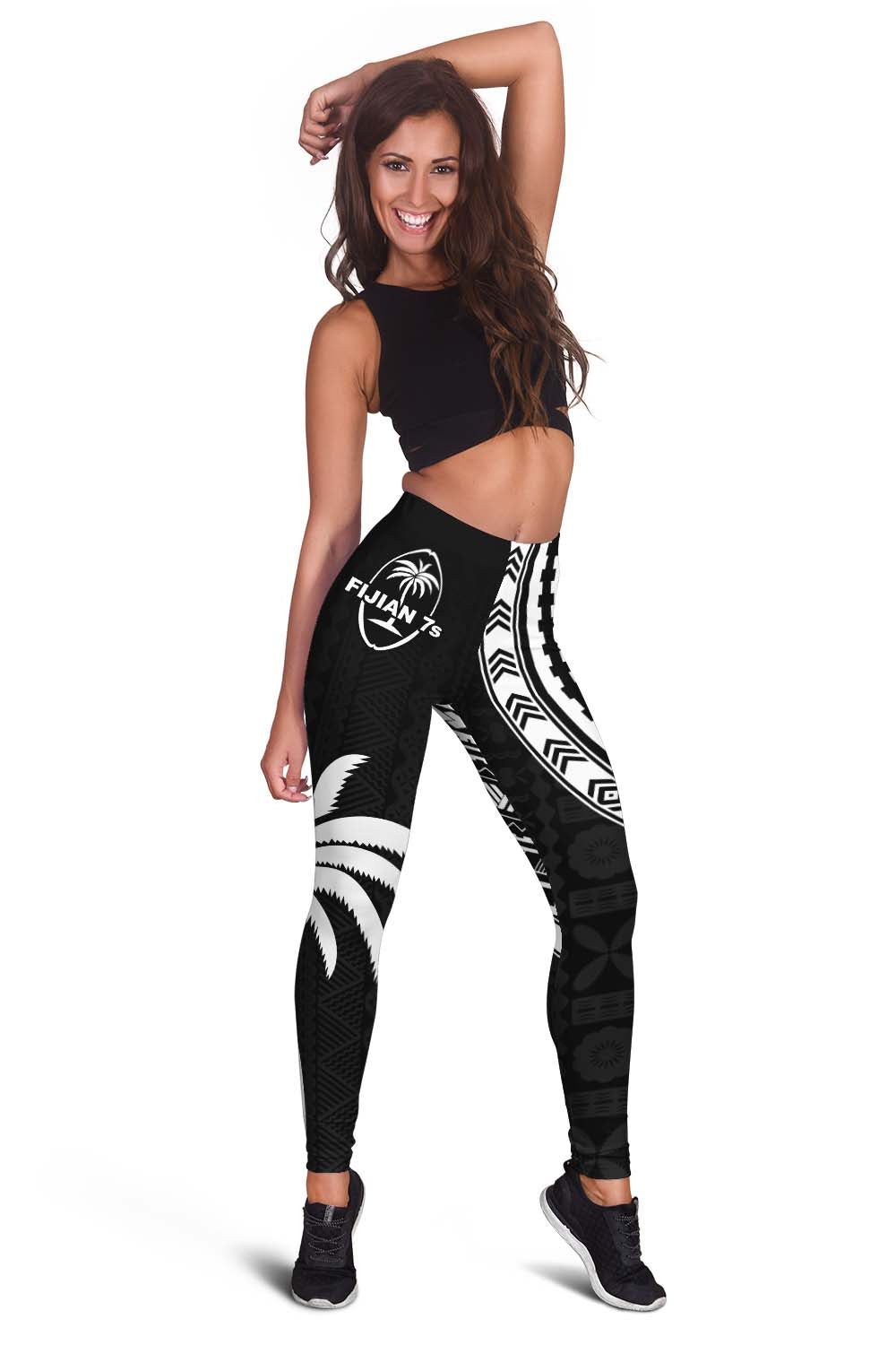 Fiji Rugby Sevens Women Leggings Fijian 7s Tapa Polynesian LT13 Black - Polynesian Pride