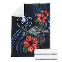 Yap Polynesian Premium Blanket - Blue Turtle Hibiscus - Polynesian Pride