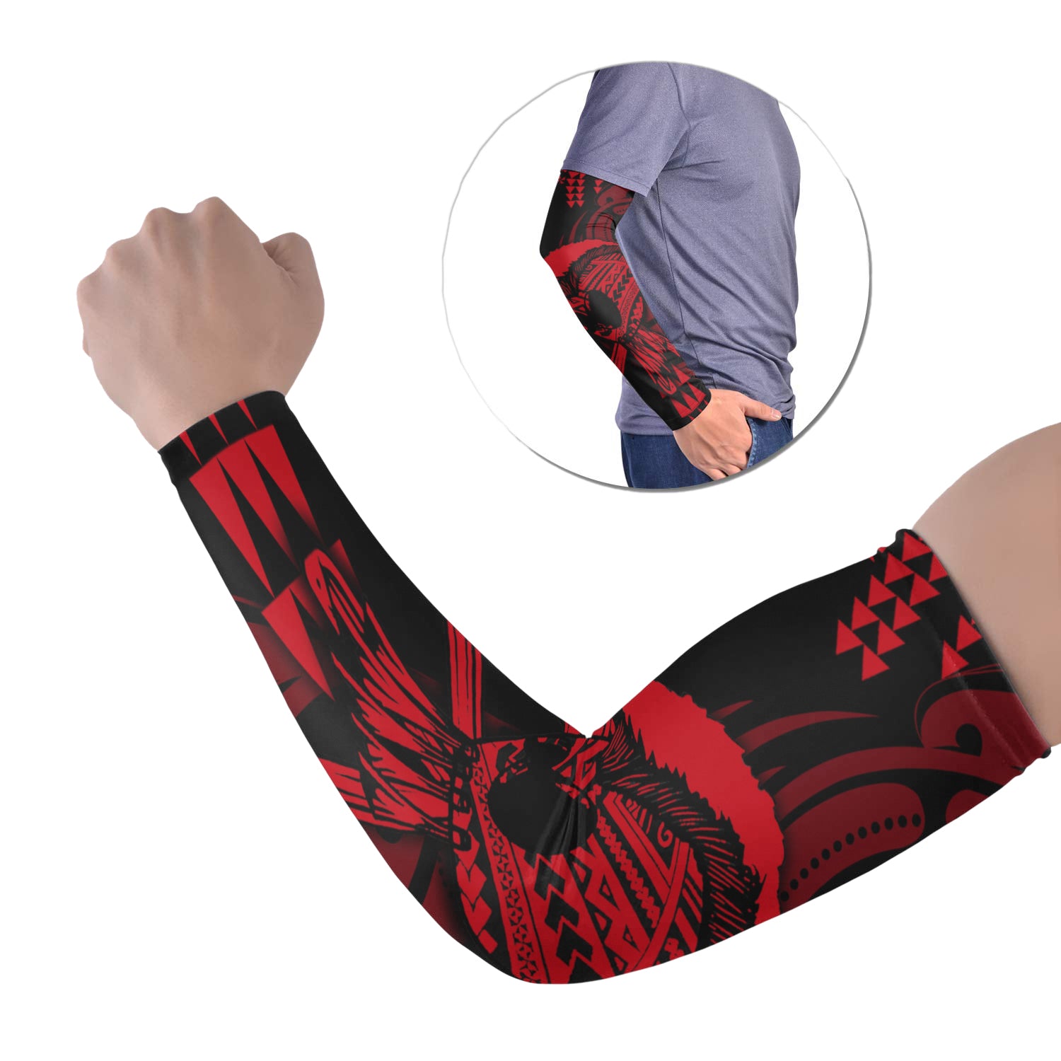 Hawaii Polynesian Warrior Kakau Arm Sleeve 43 (Set of Two)-Red LT6 Set of 2 Red - Polynesian Pride