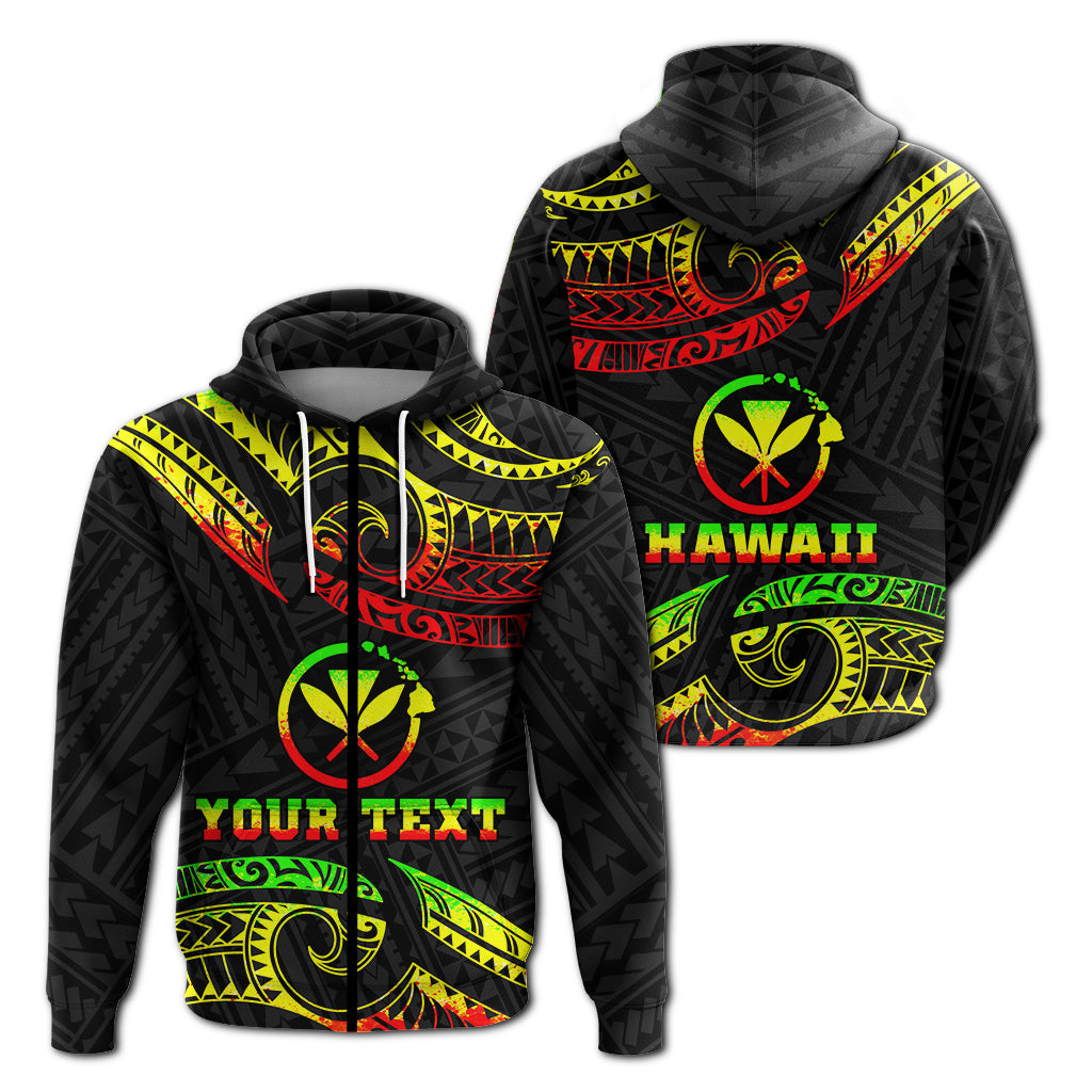 Custom Hawaii Zip up Hoodie Tribal Pattern Reggae LT12 Unisex Black - Polynesian Pride