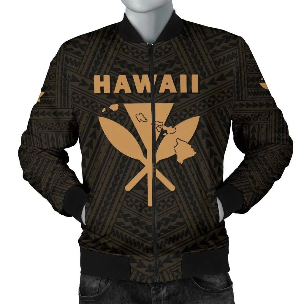 Hawaii Kanaka Polynesian Men's Bomber Jacket Gold Gold - Polynesian Pride