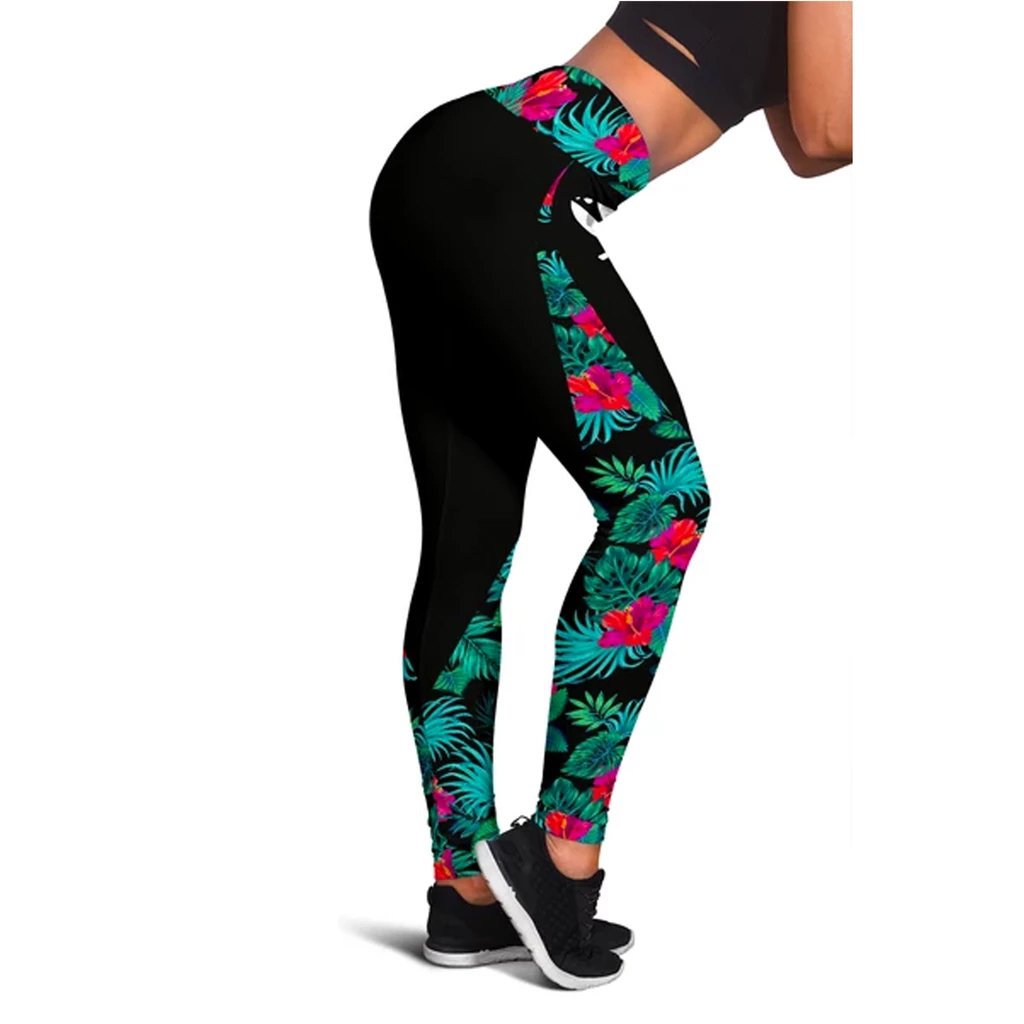 Hawaii Intricate Palms And Hibiscus Leggings White - Polynesian Pride