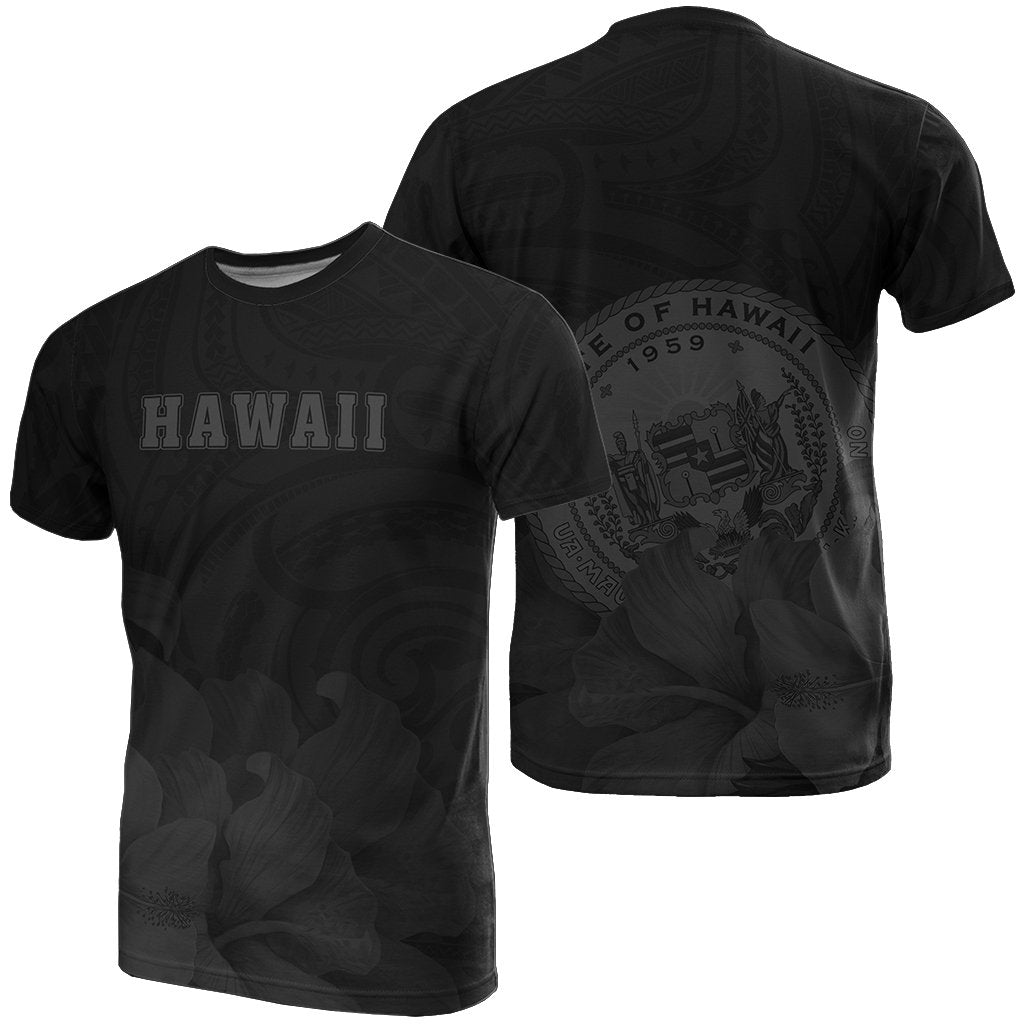 Hawaii State Hibiscus Gray Polynesian T Shirt Floral Style Unisex Gray - Polynesian Pride