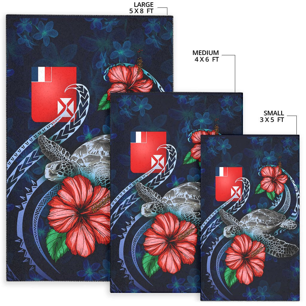 Wallis and Futuna Polynesian Area Rug - Blue Turtle Hibiscus - Polynesian Pride