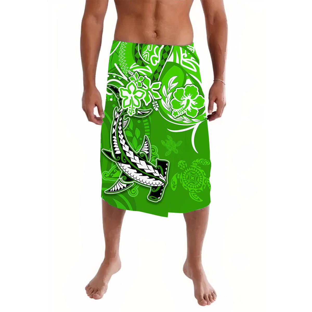 Custom Hawaii Lavalava Polynesian Green Sea Turtle Honu and Hammerhead Shark LT13 Green - Polynesian Pride