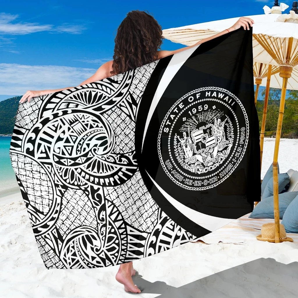 Hawaii Coat Of Arm Sarong White - Circle Style Sarong One Size White - Polynesian Pride