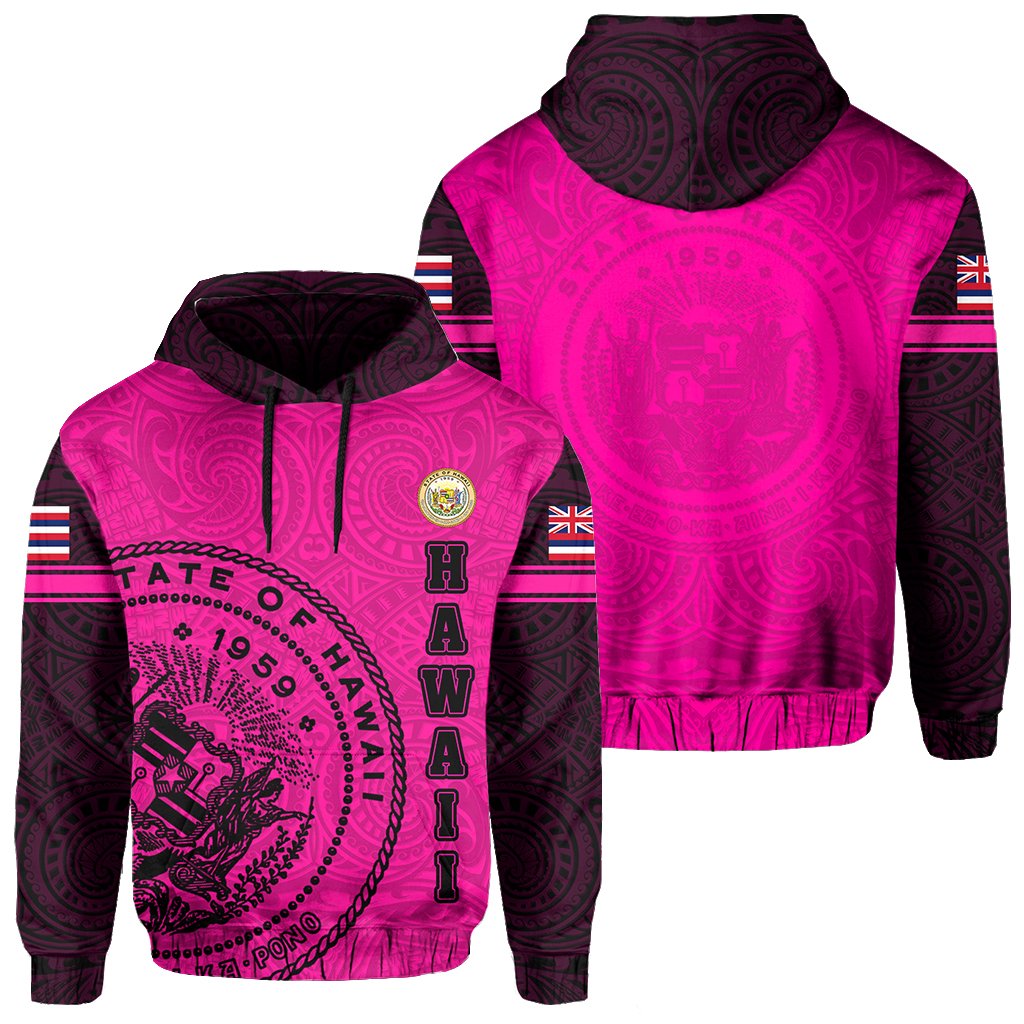 Polynesian Flag Seal of Hawaii Hoodie Pink Unisex Pink - Polynesian Pride