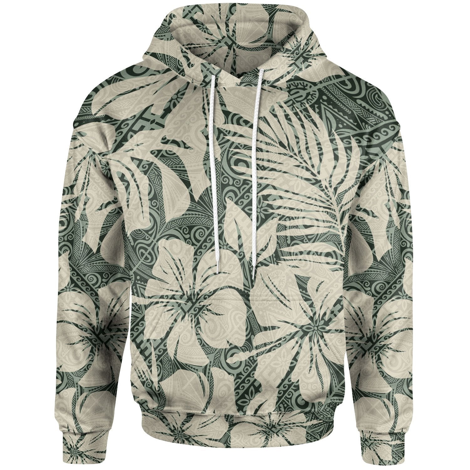 Polynesian Hoodie Abstract Hibiscus Flowers With Tribal Background Unisex Vintage Color - Polynesian Pride