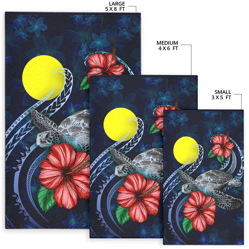 Palau Polynesian Area Rug - Blue Turtle Hibiscus - Polynesian Pride