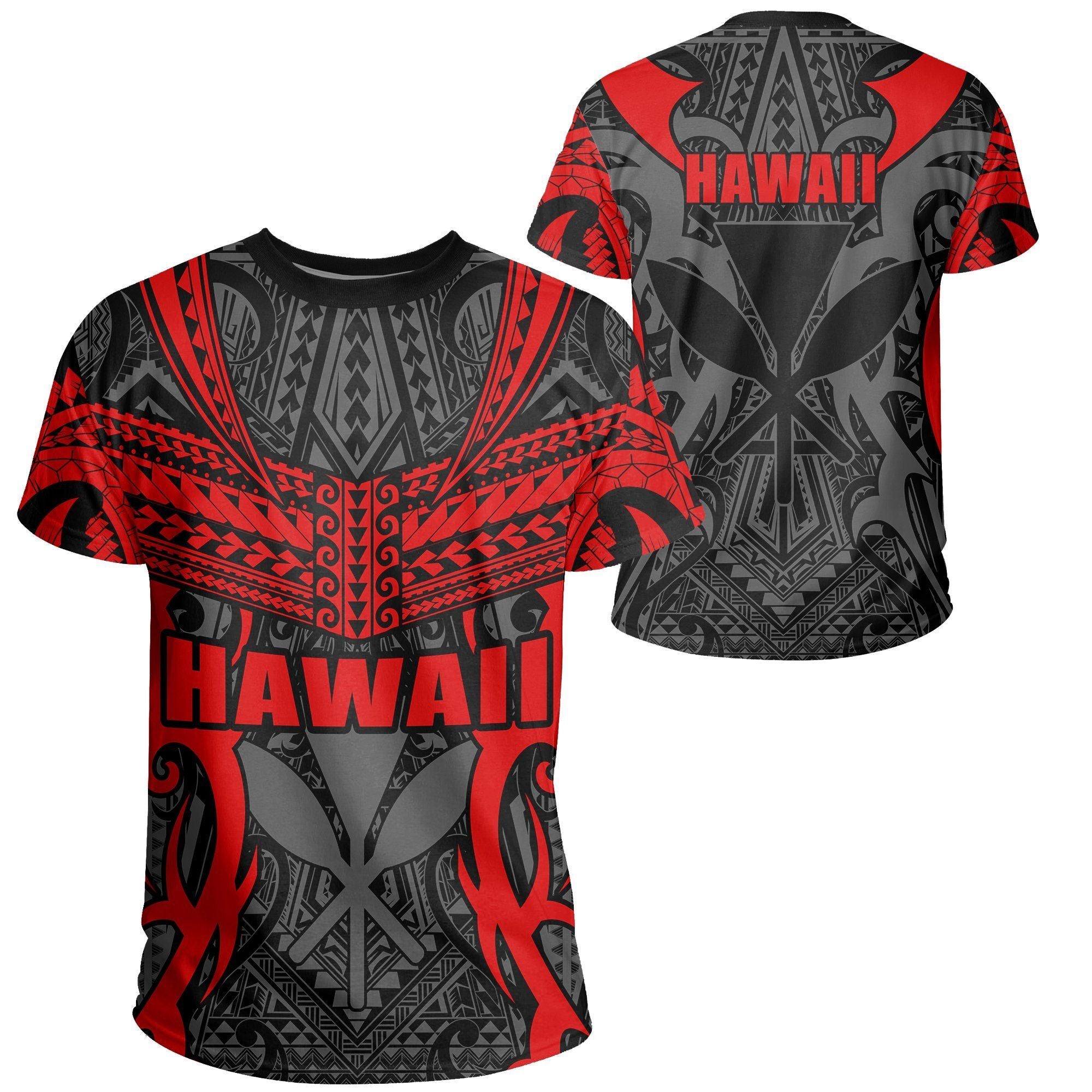 Hawaii Polynesian Tribal Kanaka Maoli T Shirt Red Mark Style Unisex Black - Polynesian Pride