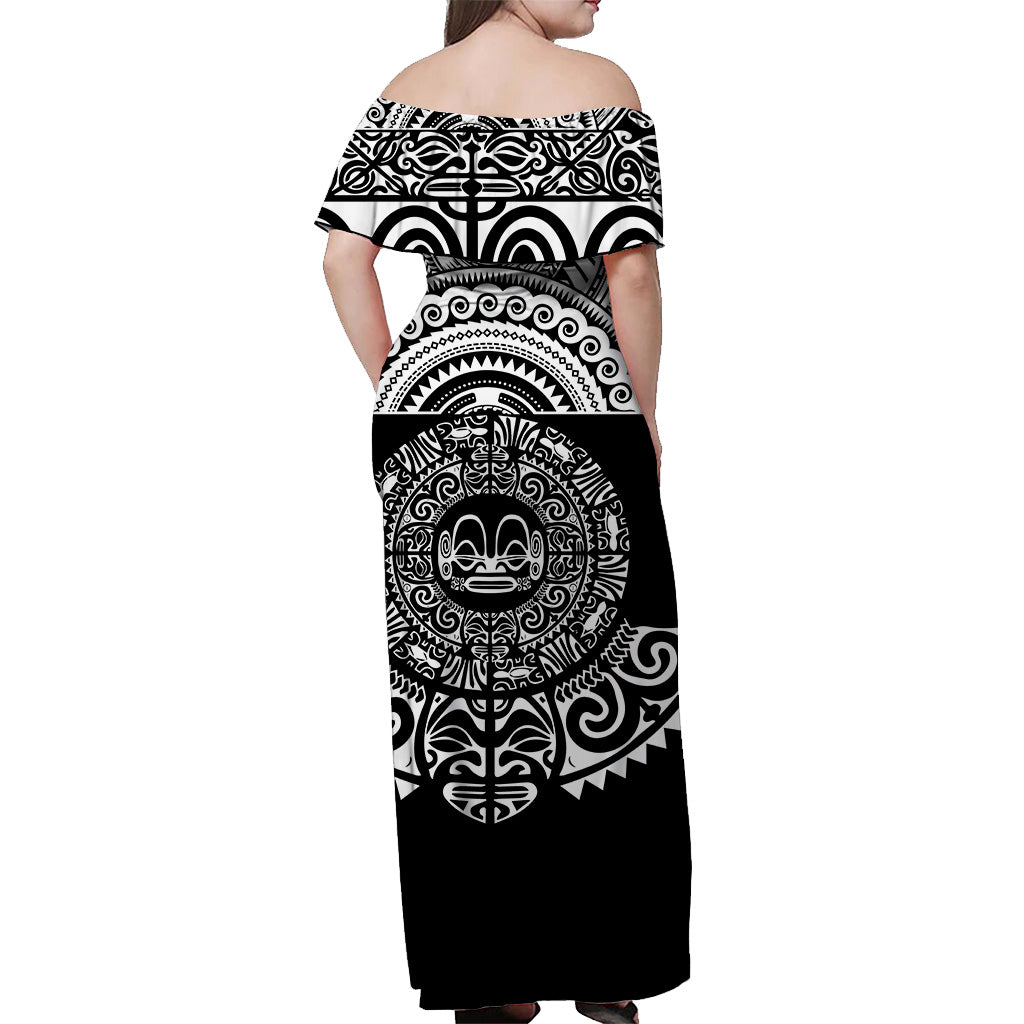 Marquesas Islands Off Shoulder Long Dress Simplified Version - Black LT8 - Polynesian Pride