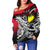 Palau Women's Off Shoulder Sweaters - Tribal Jungle Pattern Red Color - Polynesian Pride